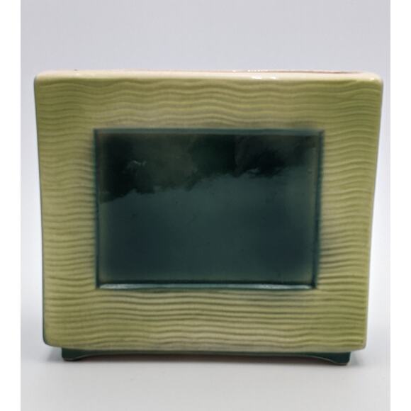 Vintage Royal Copley Pottery Vase Leaping Deer Relief Green Mid Century - Picture 2 of 7